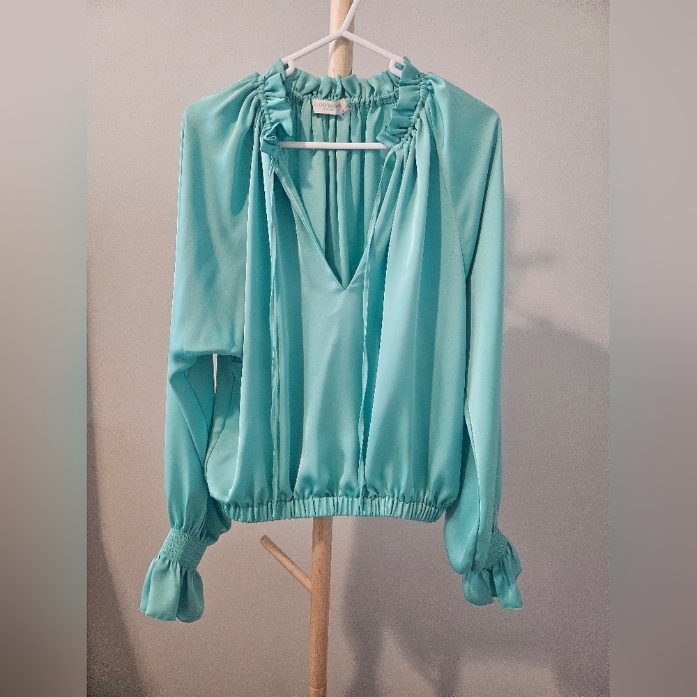 Ramy Brook Turquoise Satin Blouse, NWOT - Picture 4 of 5